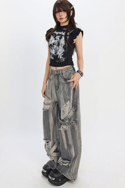 Distressed Strap Grunge Pants