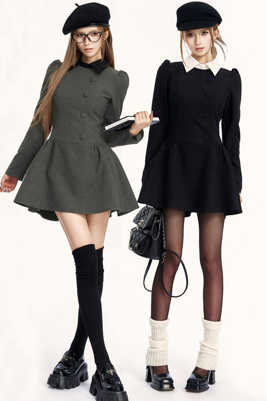 レトロガーリーカラーブロッキングドレス