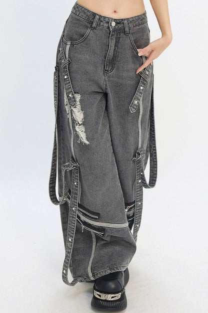 Decadent Punk Strap Denim Pants
