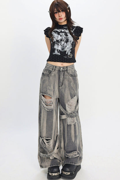 Distressed Strap Grunge Pants