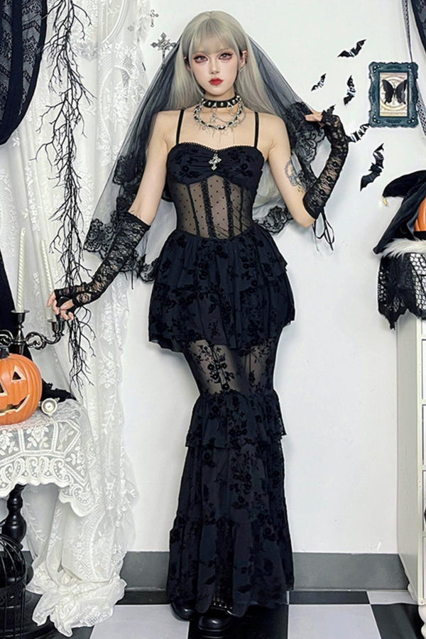 Black Mesh Ghost Bride Dress