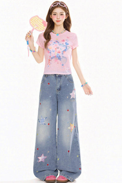 グラフィティペインテッドスリムフィットトップス