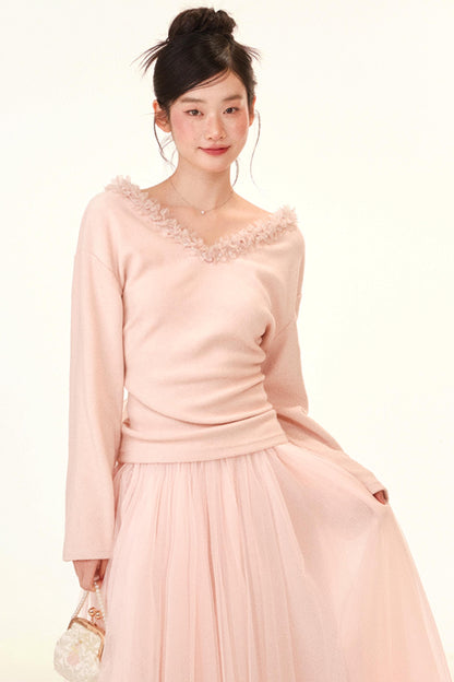 Mist Veil Lace Top and Skirt Set