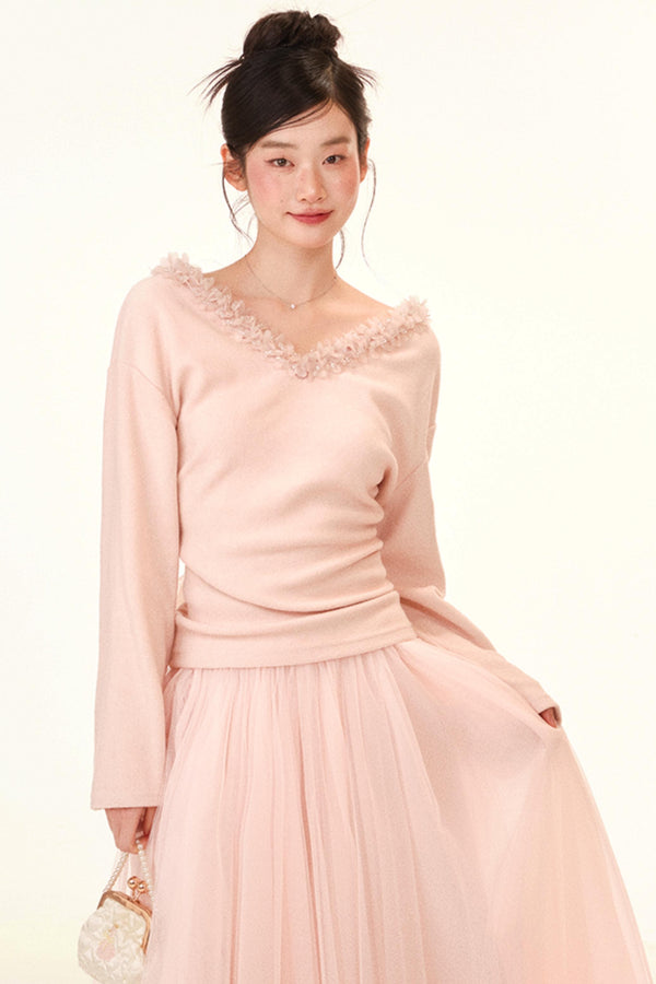 Mist Veil Lace Top and Skirt Set