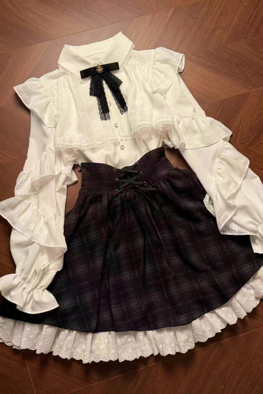 エレガント地雷レースブラウス+スカート