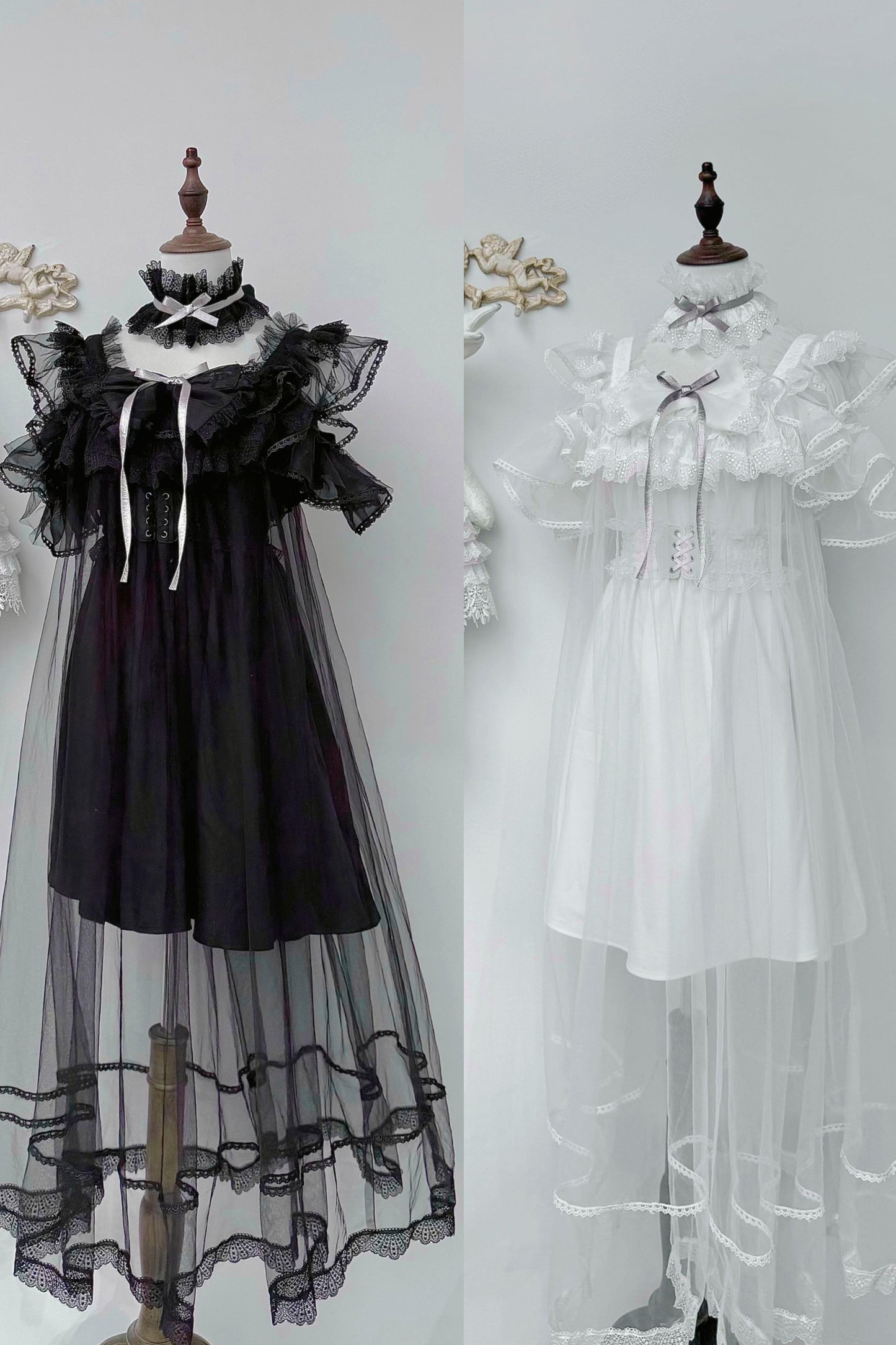 [Vorbestellartikel] Transparentes Trägertop + Schleier im Gothic-Doll-Stil