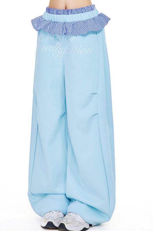 Check Ruffle Wide Leg Pants