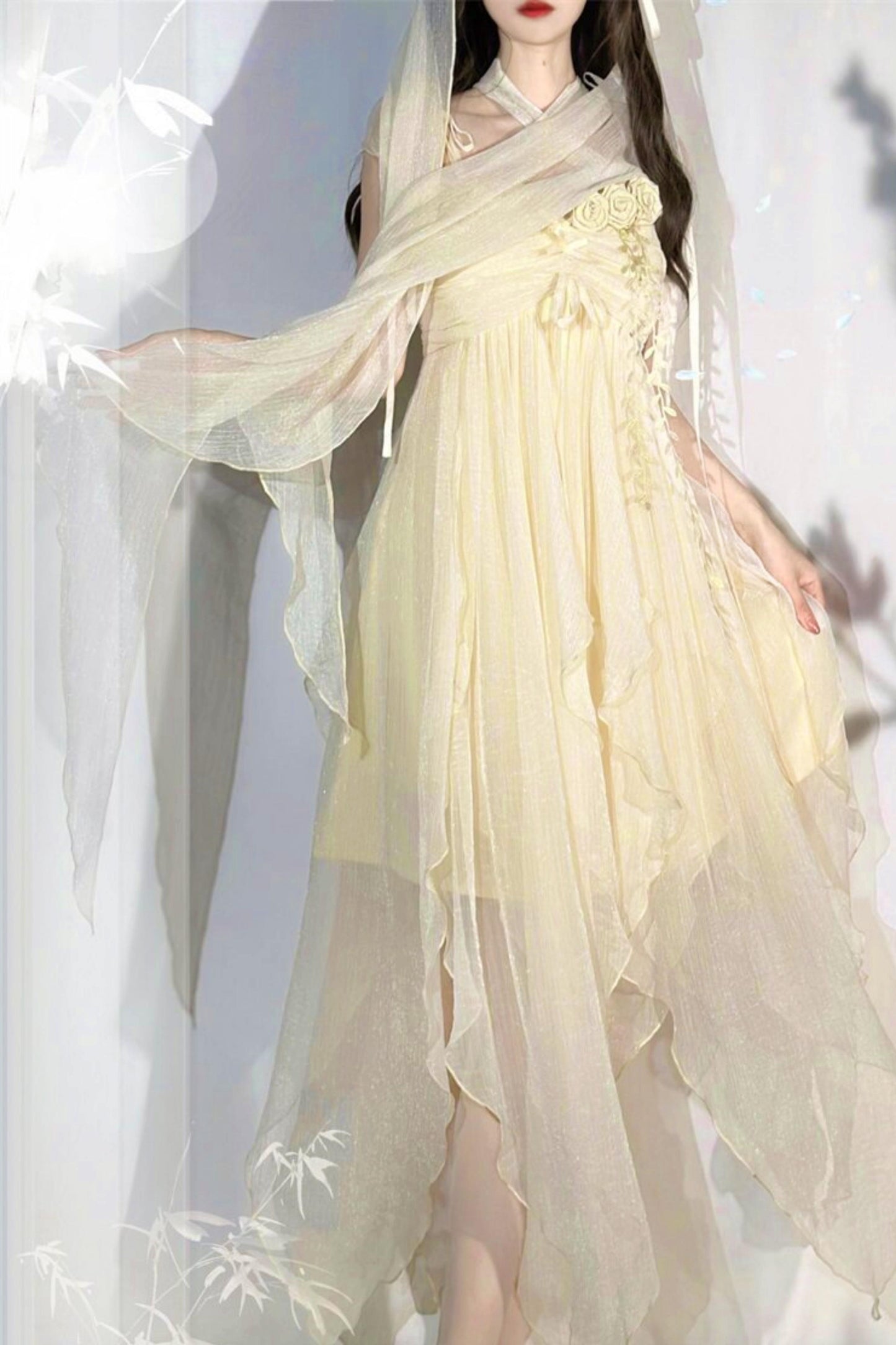 Robe lolita de fée d’un blanc pur (avec châle)