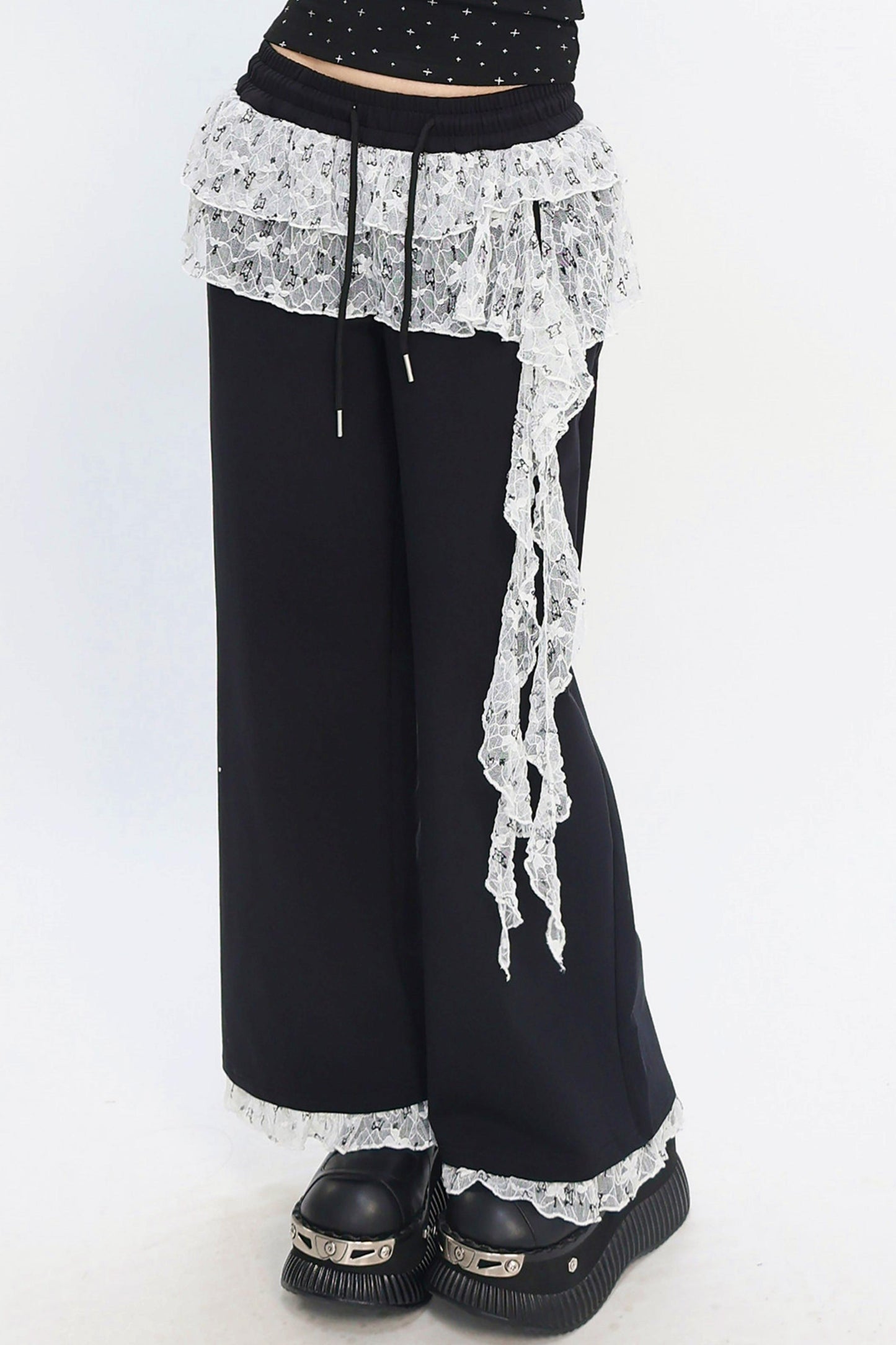 Lace Layered Wide-Leg Pants