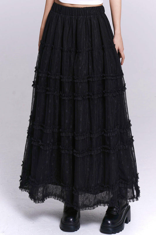 블랙 레이스 메쉬 스커트