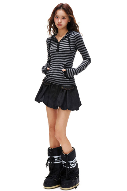 ボーダーフードスリムトップス