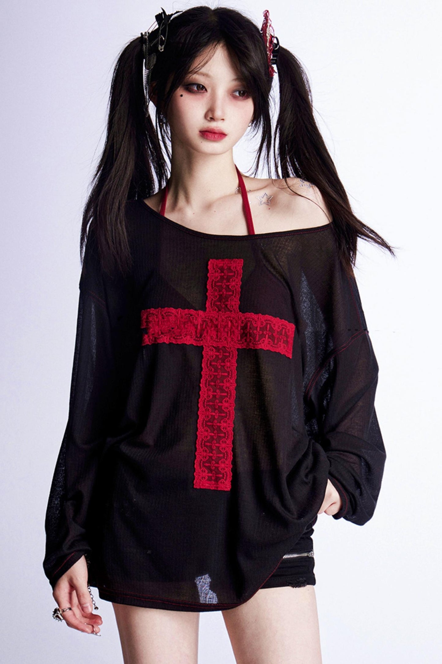 アシンメトリーショルダークロストップス