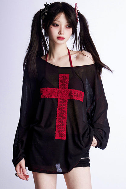 アシンメトリーショルダークロストップス