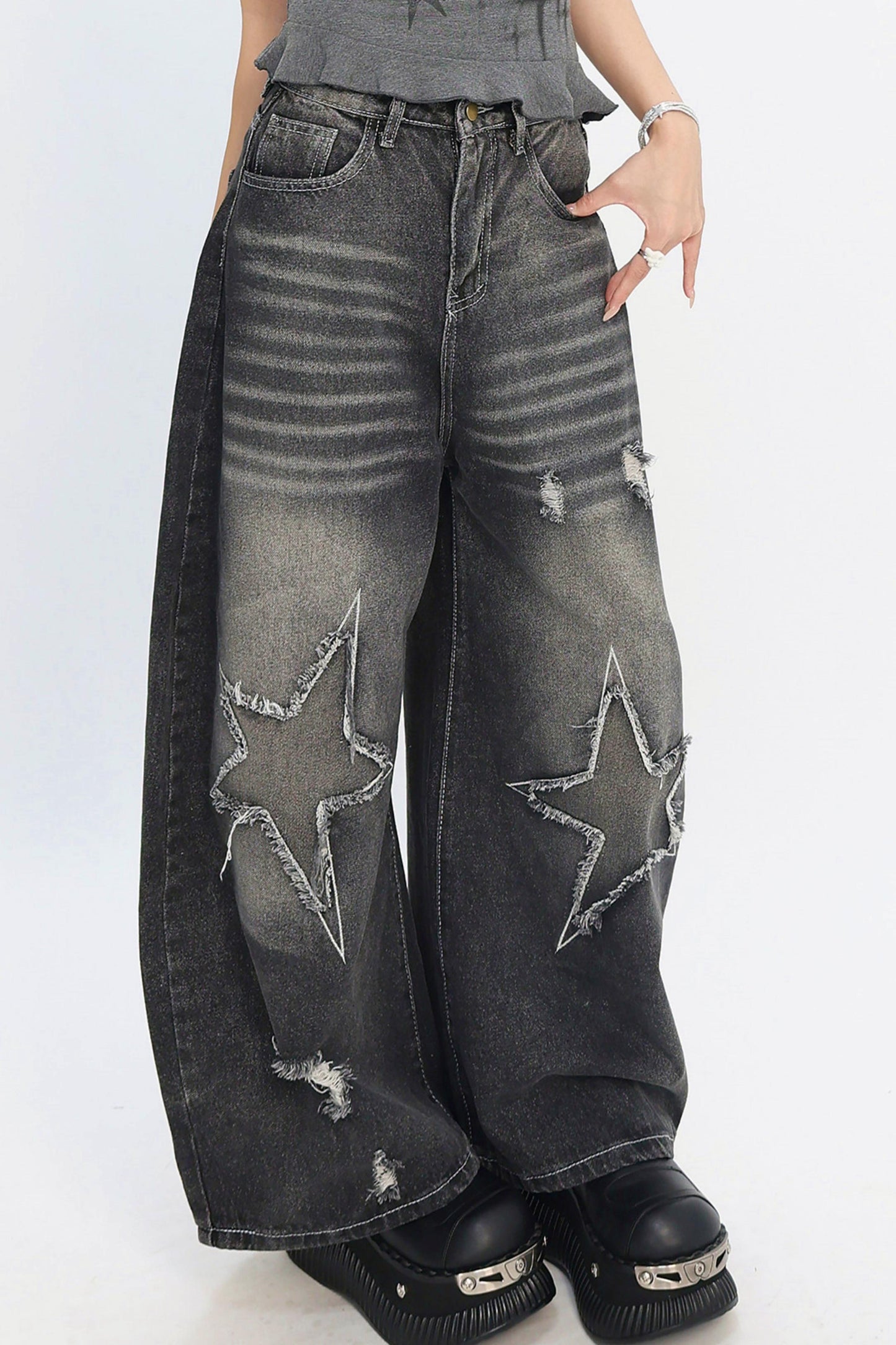Y2K Star Patch Wide-Leg Jeans