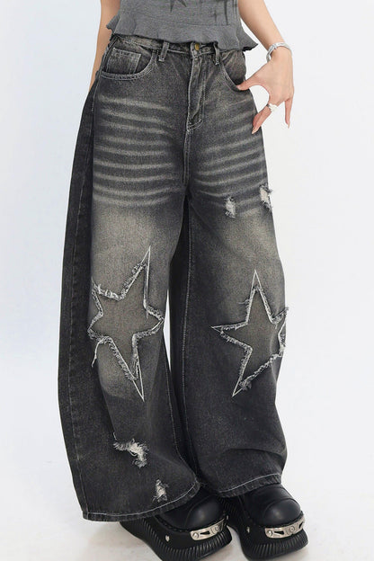 Y2K Star Patch Wide-Leg Jeans