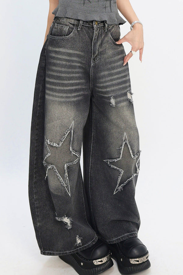 Y2K Star Patch Wide-Leg Jeans
