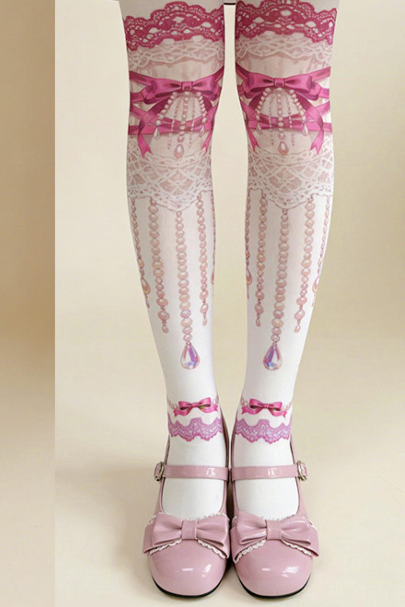 Princess Ribbon Jewel Garter Style Lolita Tights