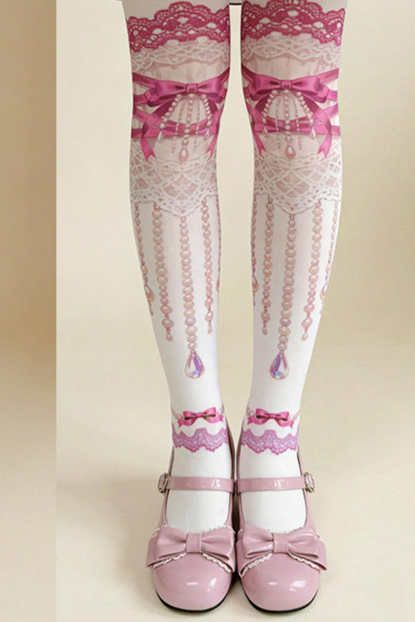 Princess Ribbon Jewel Garter Style Lolita Tights
