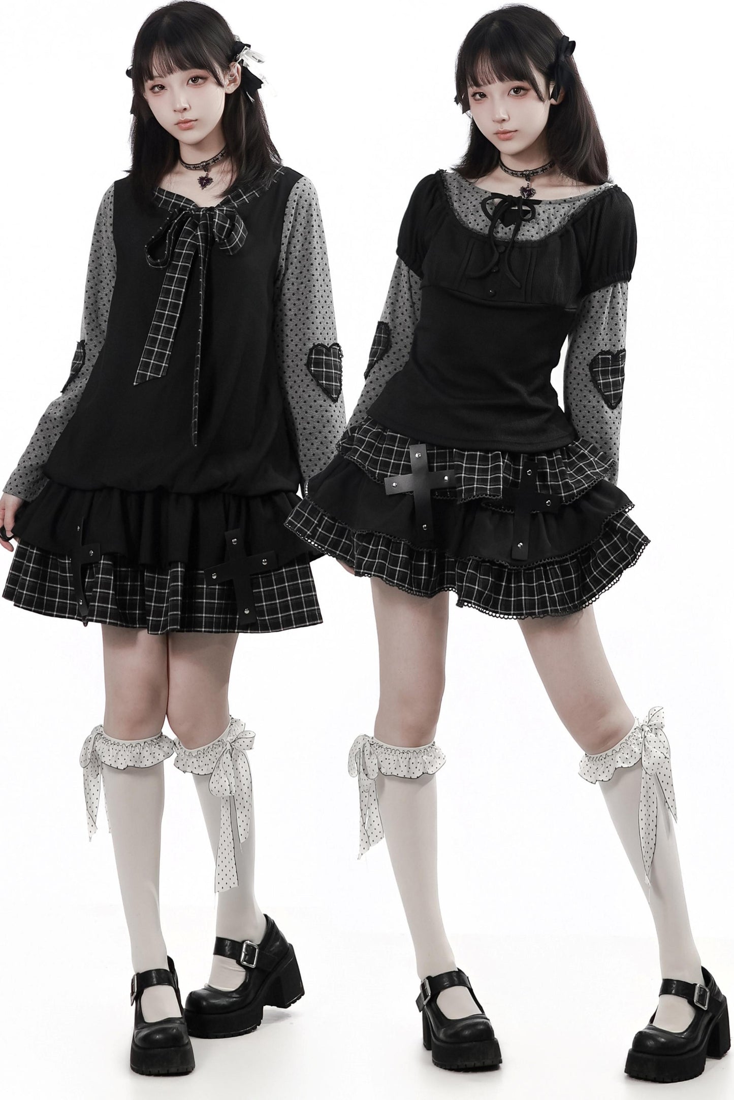 サブカルポルカドットドレス+トップス+スカート