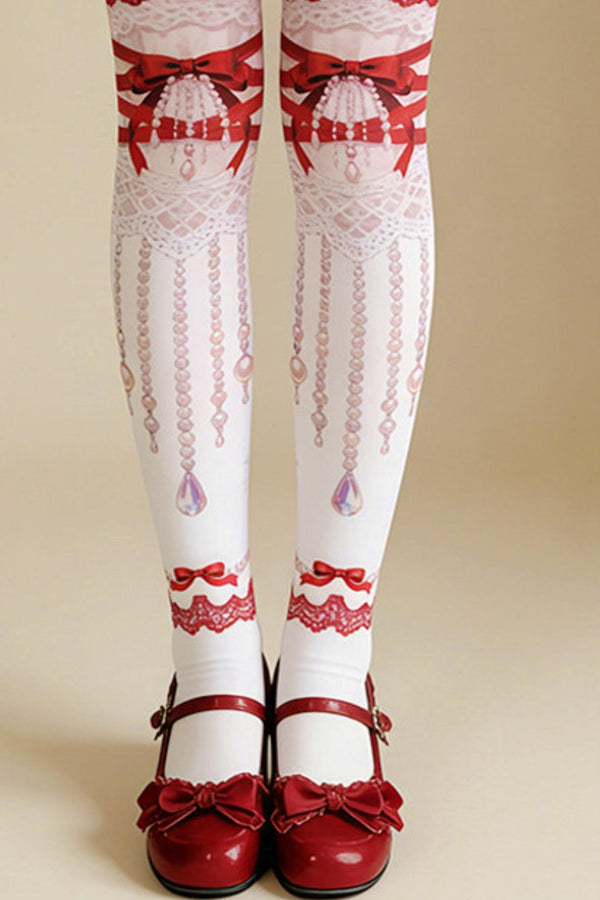 Princess Ribbon Jewel Garter Style Lolita Tights