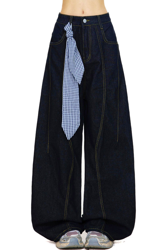 Tie Ribbon Wide Denim Pants