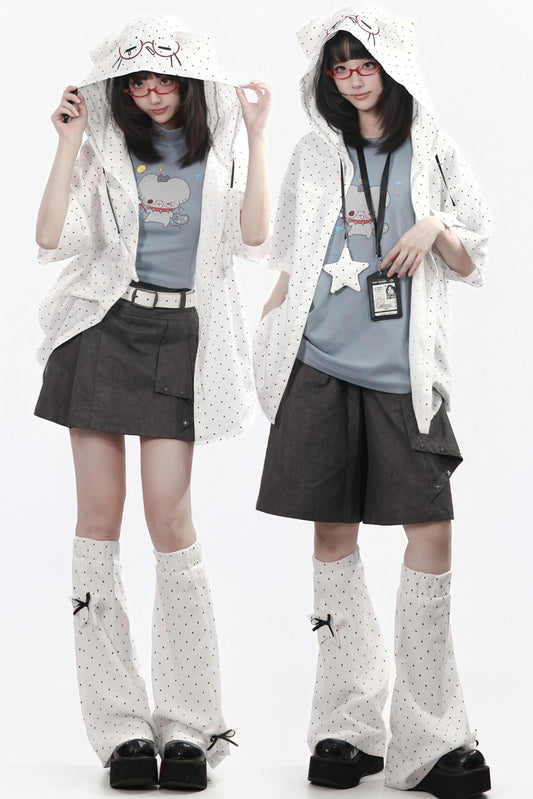 Blue Mouse Dot Hooded Set