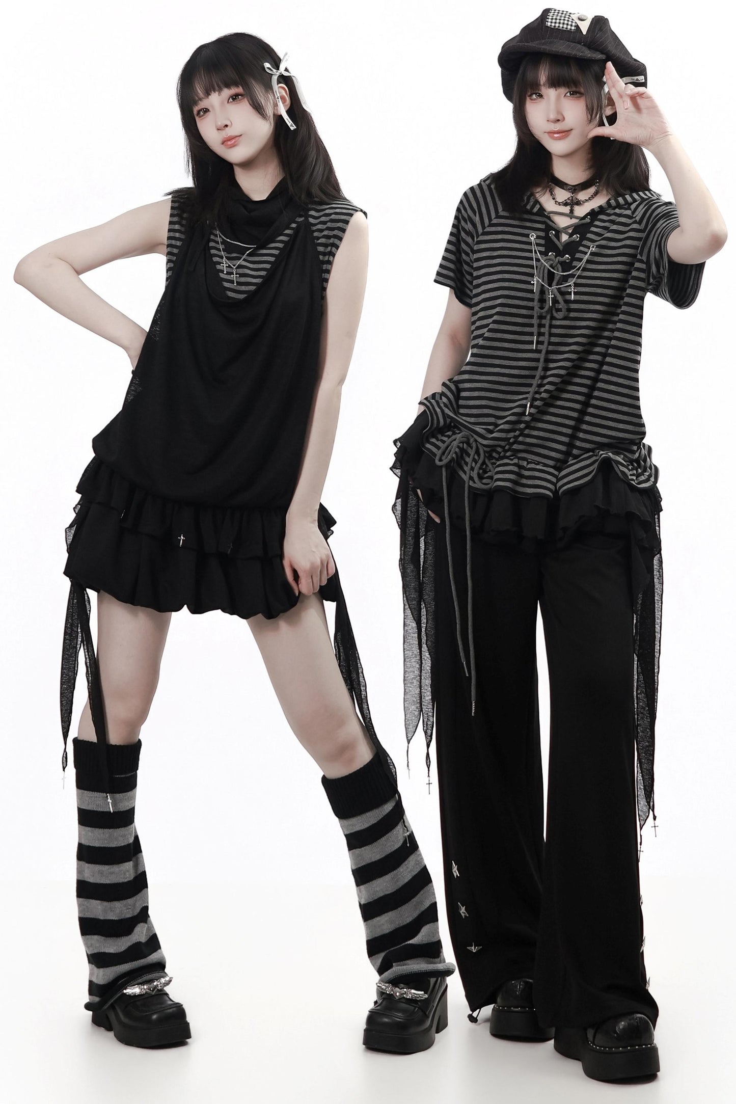 haut mode vintage à rayures + jupe + pantalon