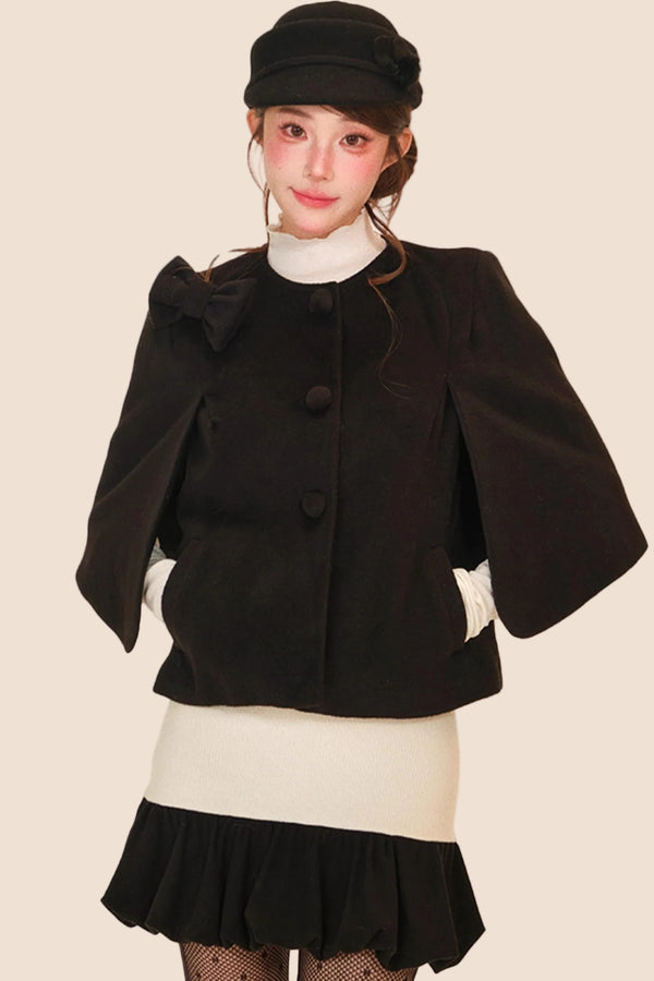 Monochrome Floral Cape Dress + Outerwear