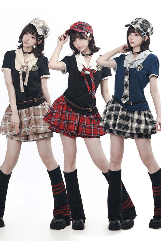 タータンチェックアイドル制服セットアップ