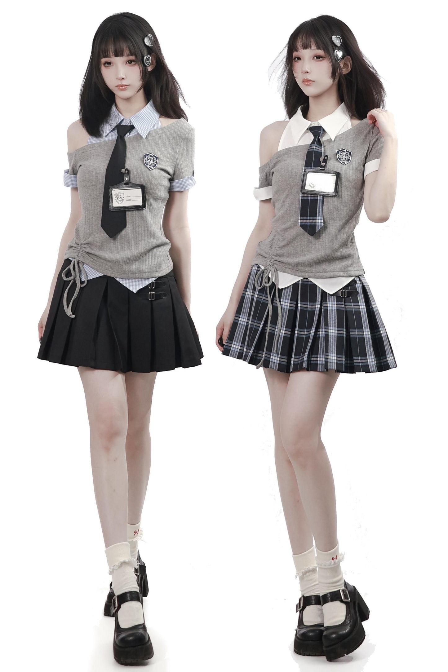 Asymmetrical School Uniform Set with Tie