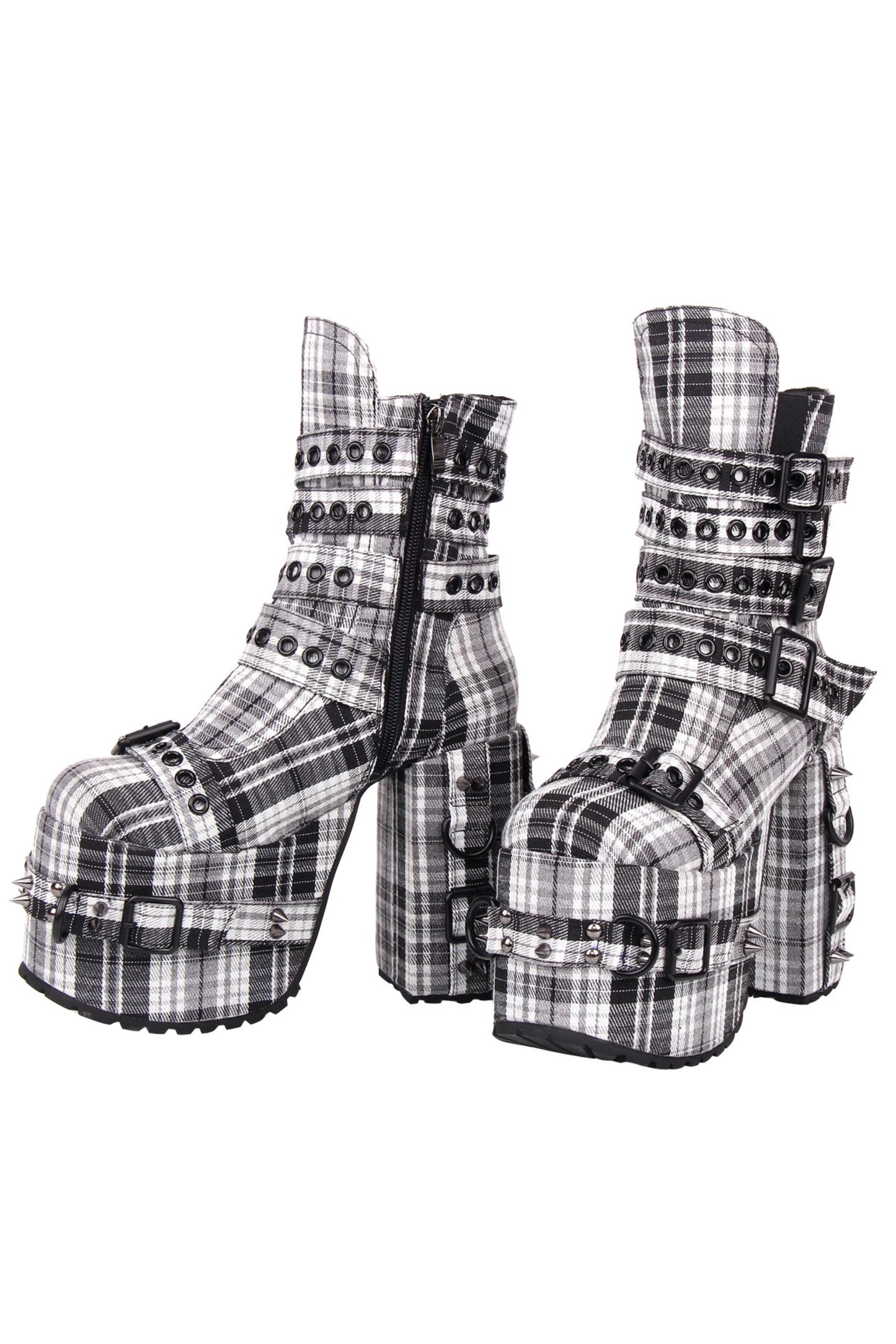 Karierte Punk-Stiefel mit Absatz