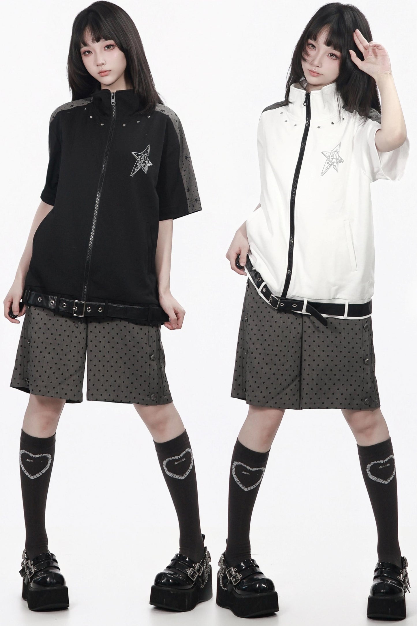 Monochrome Star Dot Shorts Set