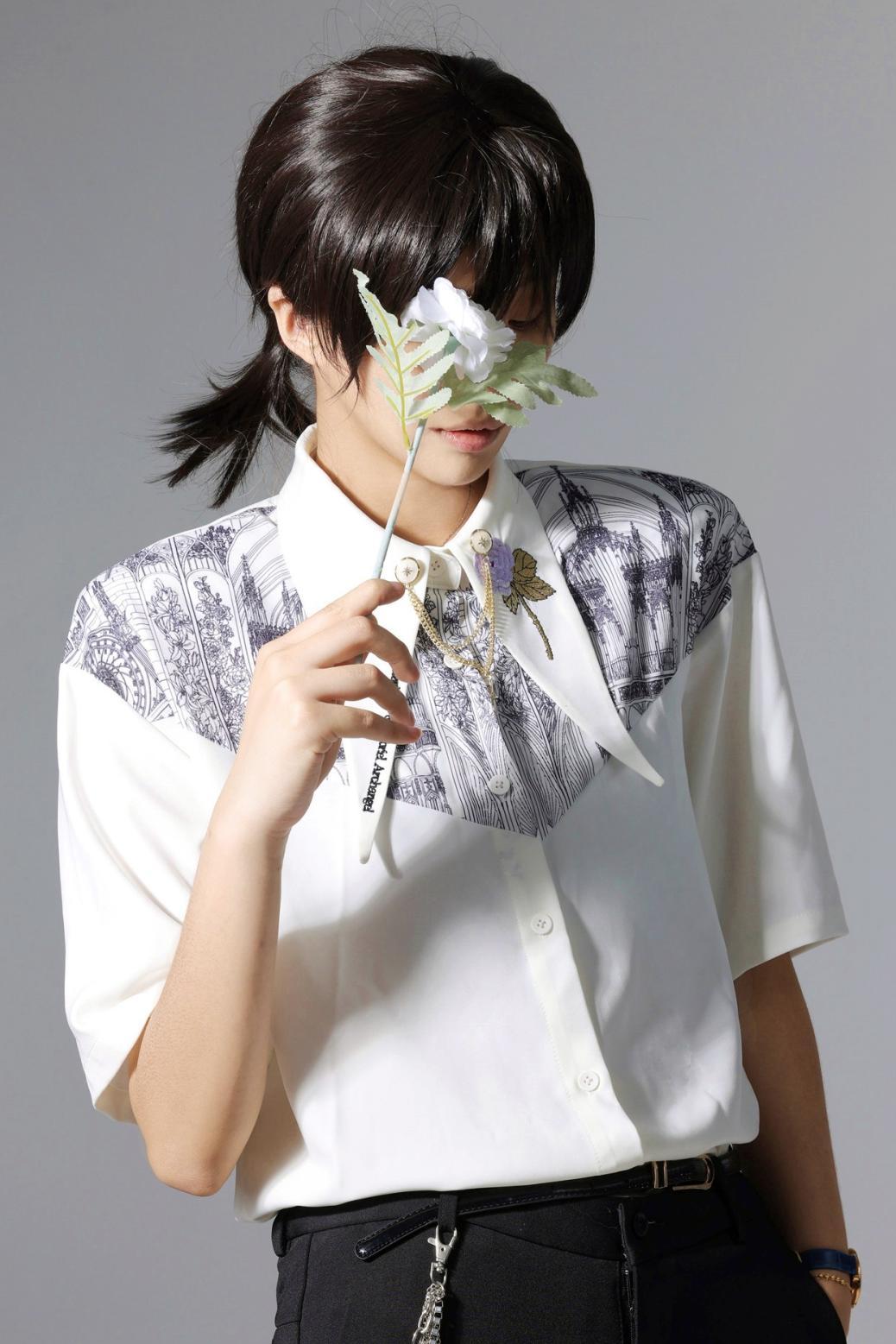 Gothic Arch Print Big Collar Design Shirt