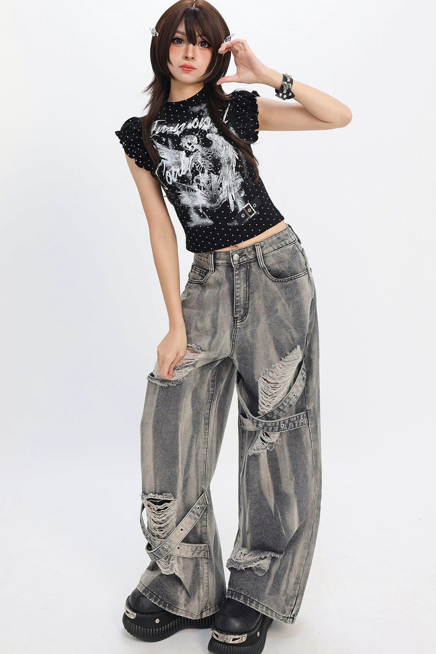 Distressed Strap Grunge Pants