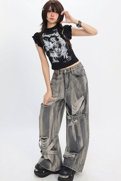 Distressed Strap Grunge Pants