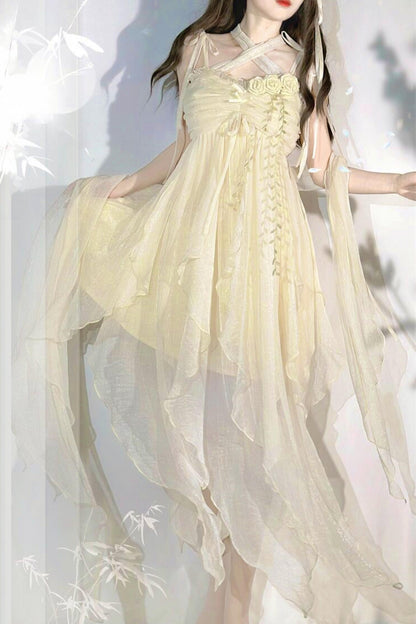Robe lolita de fée d’un blanc pur (avec châle)