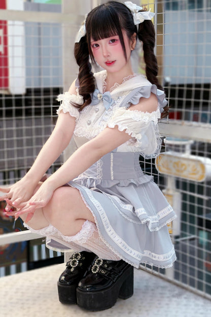 [Pre-Order] Angelcore Off-Shoulder Top + Tiered Skirt