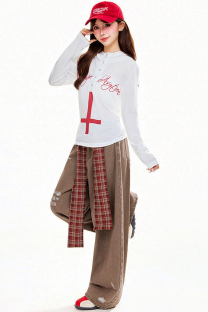 Letter Cross Hooded Top