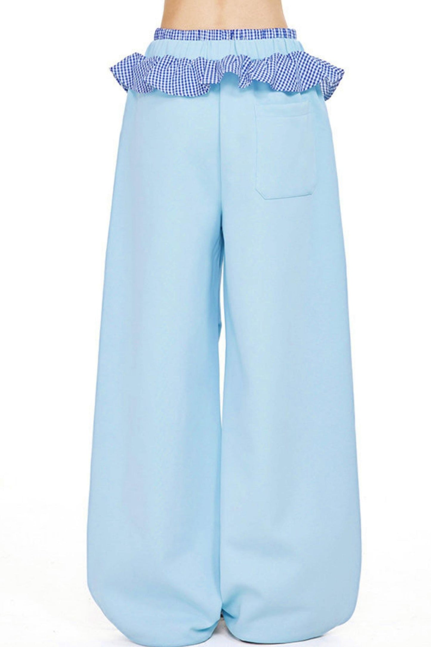 Check Ruffle Wide Leg Pants
