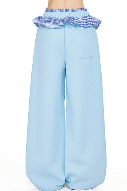 Check Ruffle Wide Leg Pants