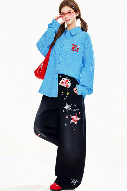 Patchwork Plaid Spring Blouse