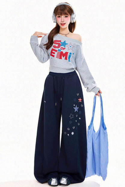Retro Letter One Shoulder Sweatshirt