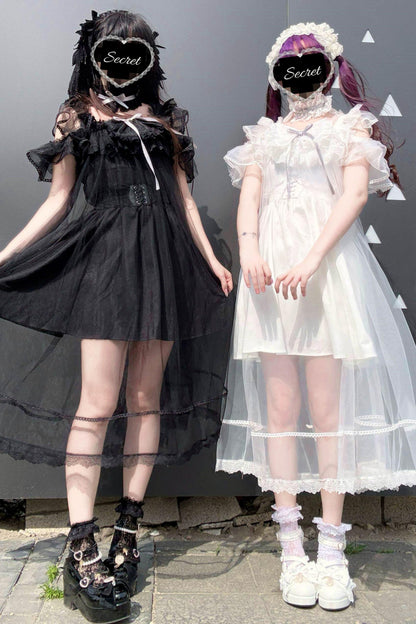 [Vorbestellartikel] Transparentes Trägertop + Schleier im Gothic-Doll-Stil