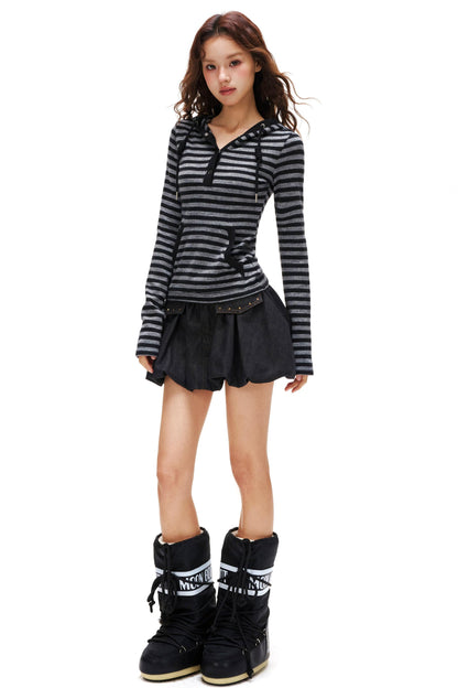 ボーダーフードスリムトップス