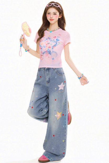 グラフィティペインテッドスリムフィットトップス