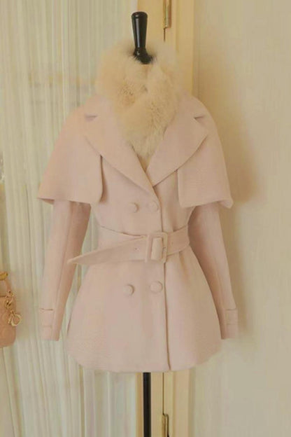 Celebrity Fur Collar Cape Coat