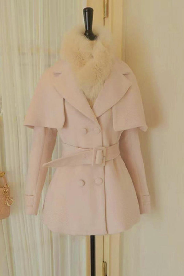 Celebrity Fur Collar Cape Coat