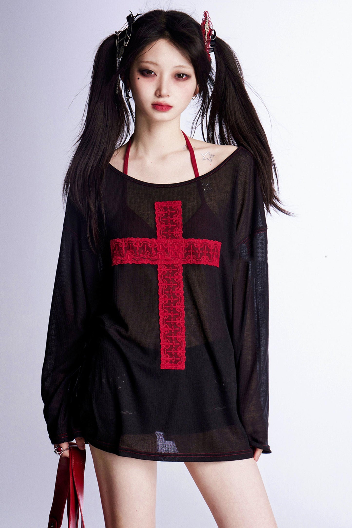 アシンメトリーショルダークロストップス