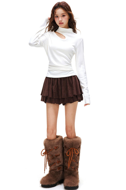 カットデザインタートルネックトップス