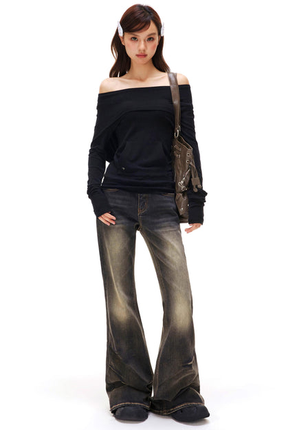 Off-Shoulder Slimming Hoodie Top